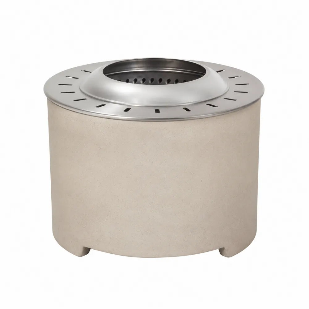 Table brasero ronde d’extérieur en béton fibré avec plateau en acier inoxydable 75 x 75 x 55 cm