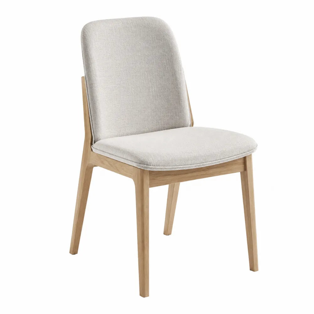 Chaise de salle à manger rembourrée 49 cm x 58 cm x 86 cm tissu polyester beige structure bois massif finition chêne naturel