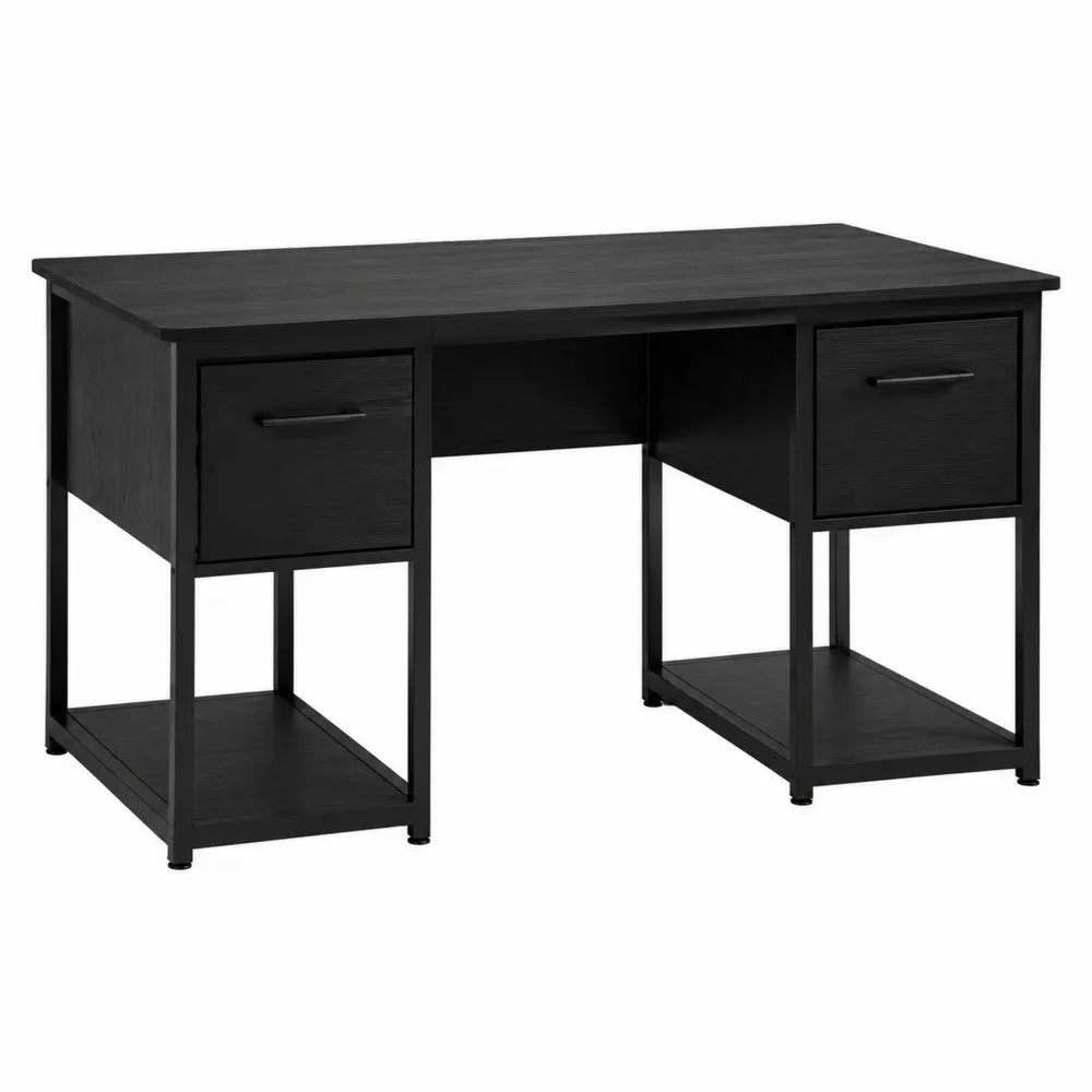 Bureau rectangulaire 120 cm x 55 cm x 75 cm en panneaux de particules mélaminés et acier noir avec 2 tiroirs