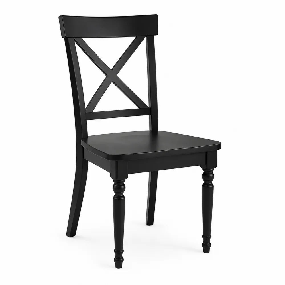 Chaise de salle à manger 45 cm x 45 cm x 90 cm bois massif hévéa finition laquée noire dossier en X assise carrée noire