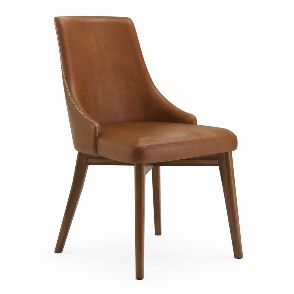 Chaise de salle à manger rembourrée en simili cuir cognac pieds en bois massif 58 cm x 60 cm x 86 cm