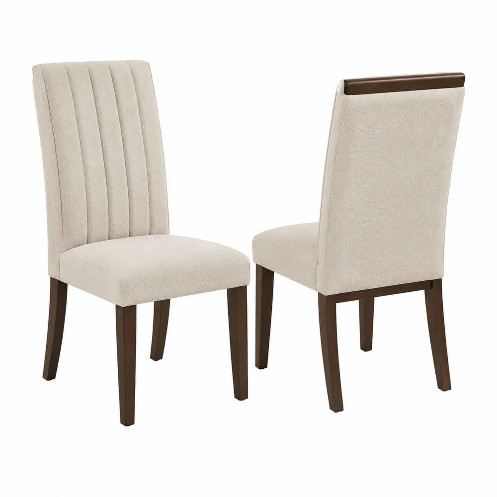 Lot de 2 chaises de salle à manger 44 cm x 56 cm x 98 cm rembourrées tissu polyester beige bois massif brun foncé dossier haut rectangulaire
