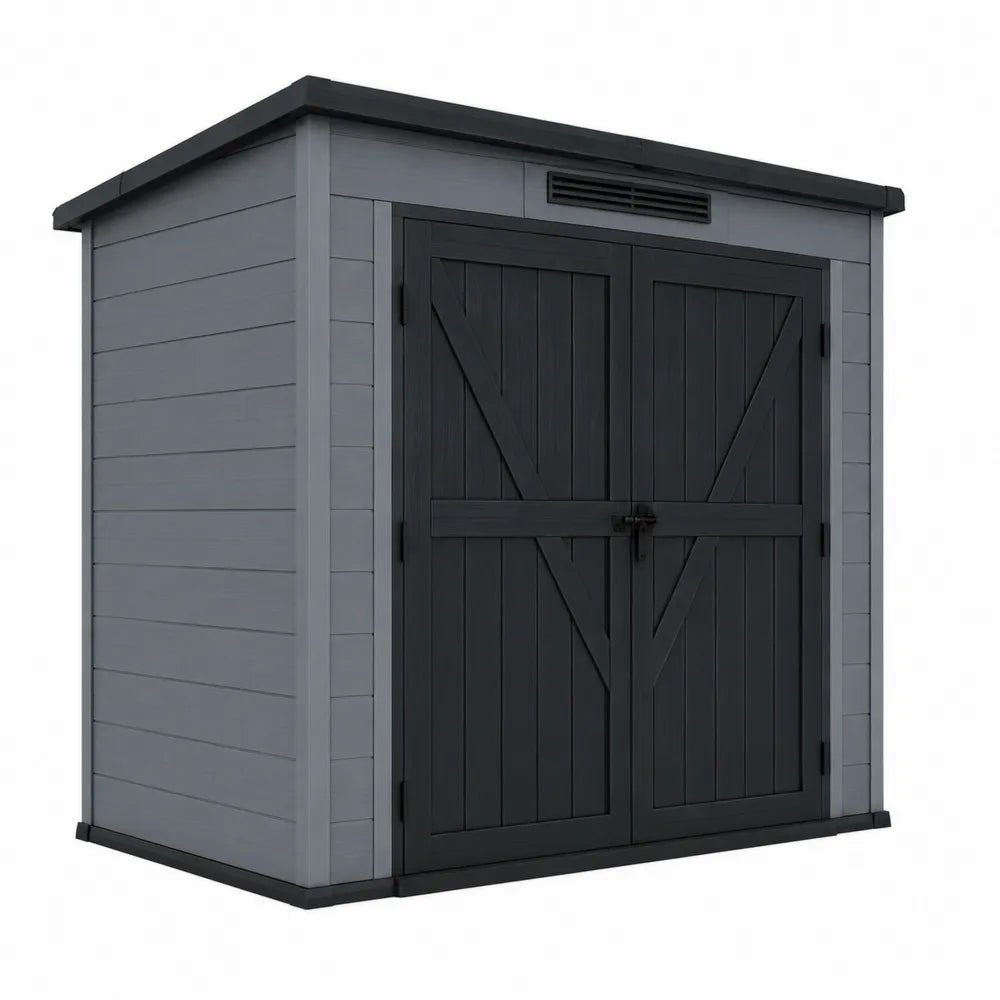 Abri de rangement extérieur rectangulaire en polypropylène double porte 190 x 130 x 198 cm gris noir