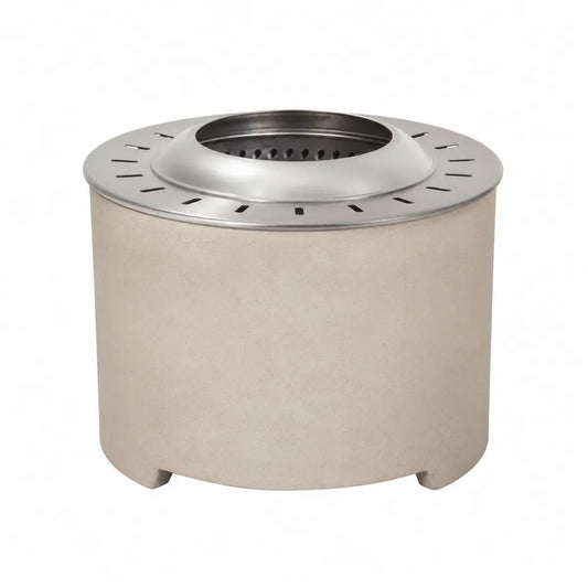 Table brasero ronde d’extérieur en béton fibré avec plateau en acier inoxydable 75 x 75 x 55 cm