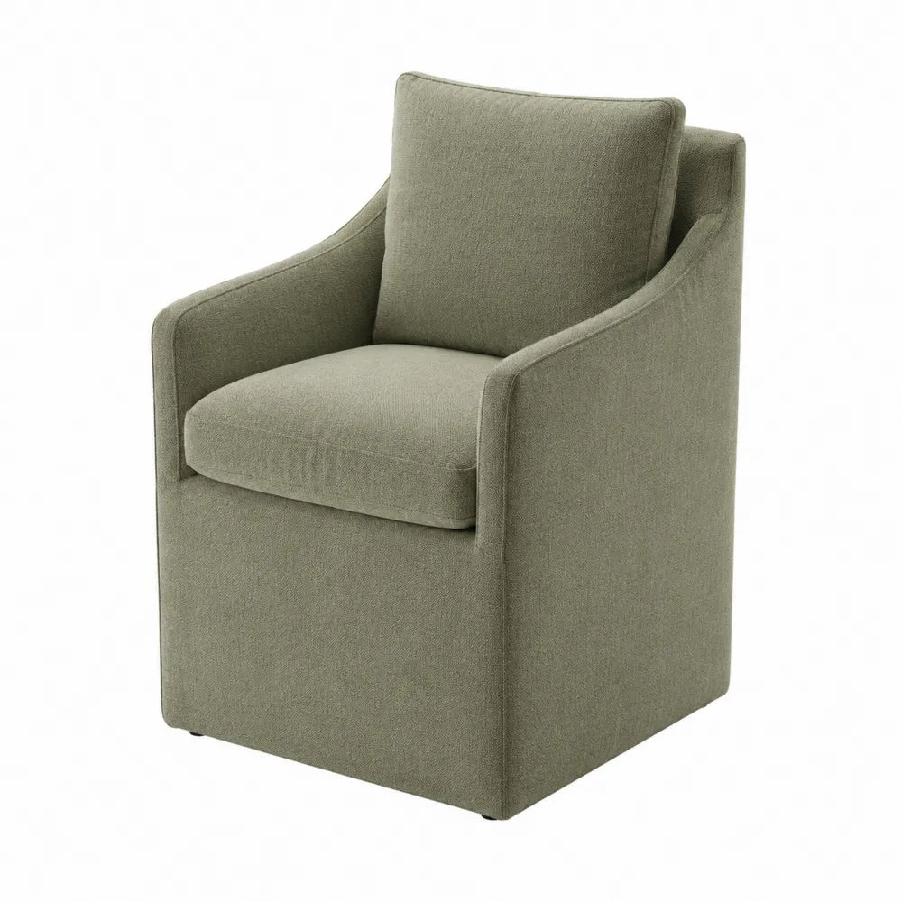 Chaise de salle à manger rembourrée avec accoudoirs tissu polyester vert olive 62 cm x 58 cm x 84 cm structure bois et mousse