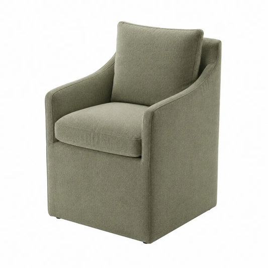 Chaise de salle à manger rembourrée avec accoudoirs tissu polyester vert olive 62 cm x 58 cm x 84 cm structure bois et mousse