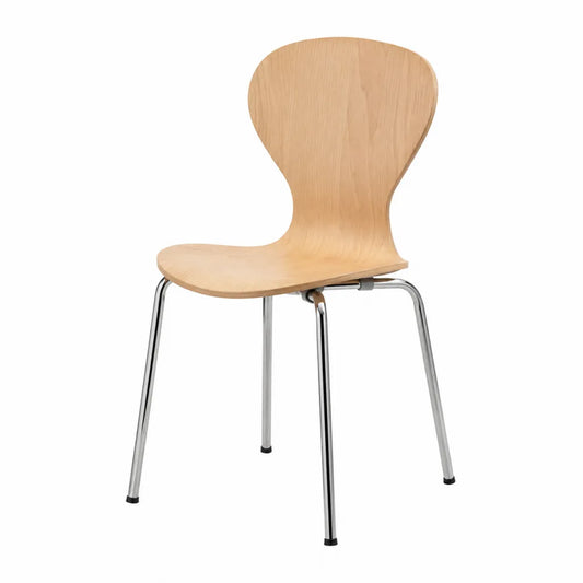 Chaise de salle à manger bois moulé 46 cm x 52 cm x 82 cm coque en contreplaqué hêtre bois clair pieds acier chromé