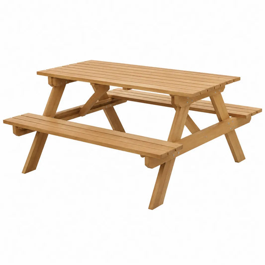 Table de pique-nique extérieure en bois massif avec bancs intégrés en pin naturel 150 x 135 x 72 cm