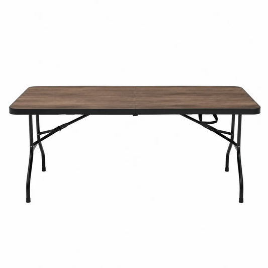 Table pliante d’extérieur rectangulaire plateau effet bois MDF pieds acier noir 180 x 75 x 74 cm