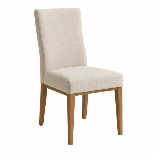 Chaise de salle à manger rembourrée 46 cm x 57 cm x 98 cm tissu polyester beige pieds en bois massif chêne clair structure en bois naturel