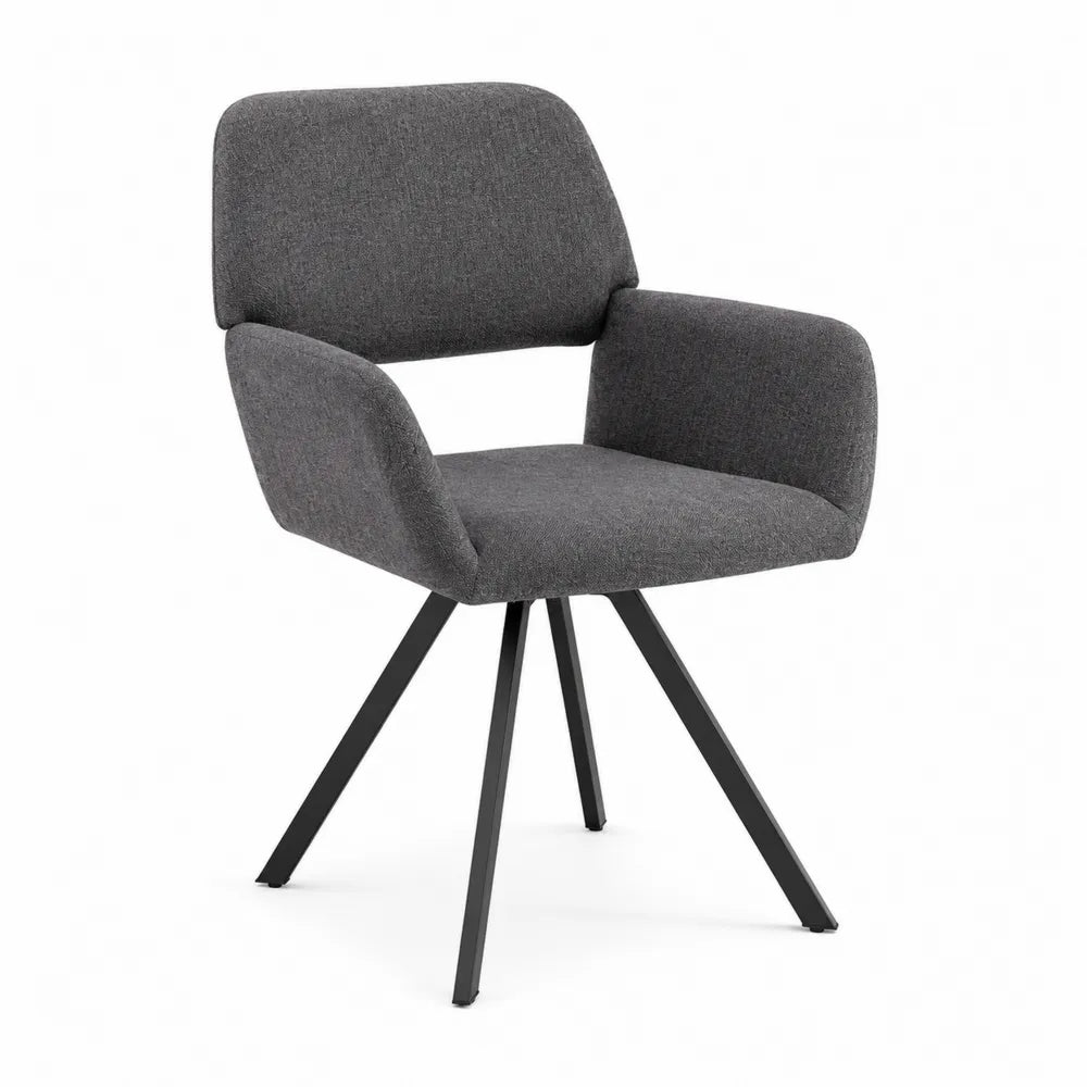 Chaise de salle à manger avec accoudoirs 58 cm x 60 cm x 84 cm tissu polyester gris foncé pieds en acier noir