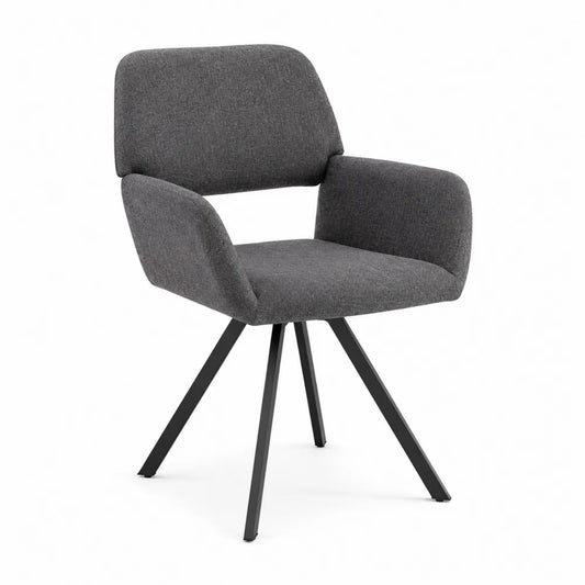 Chaise de salle à manger avec accoudoirs 58 cm x 60 cm x 84 cm tissu polyester gris foncé pieds en acier noir