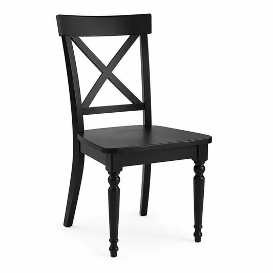 Chaise de salle à manger 45 cm x 45 cm x 90 cm bois massif hévéa finition laquée noire dossier en X assise carrée noire
