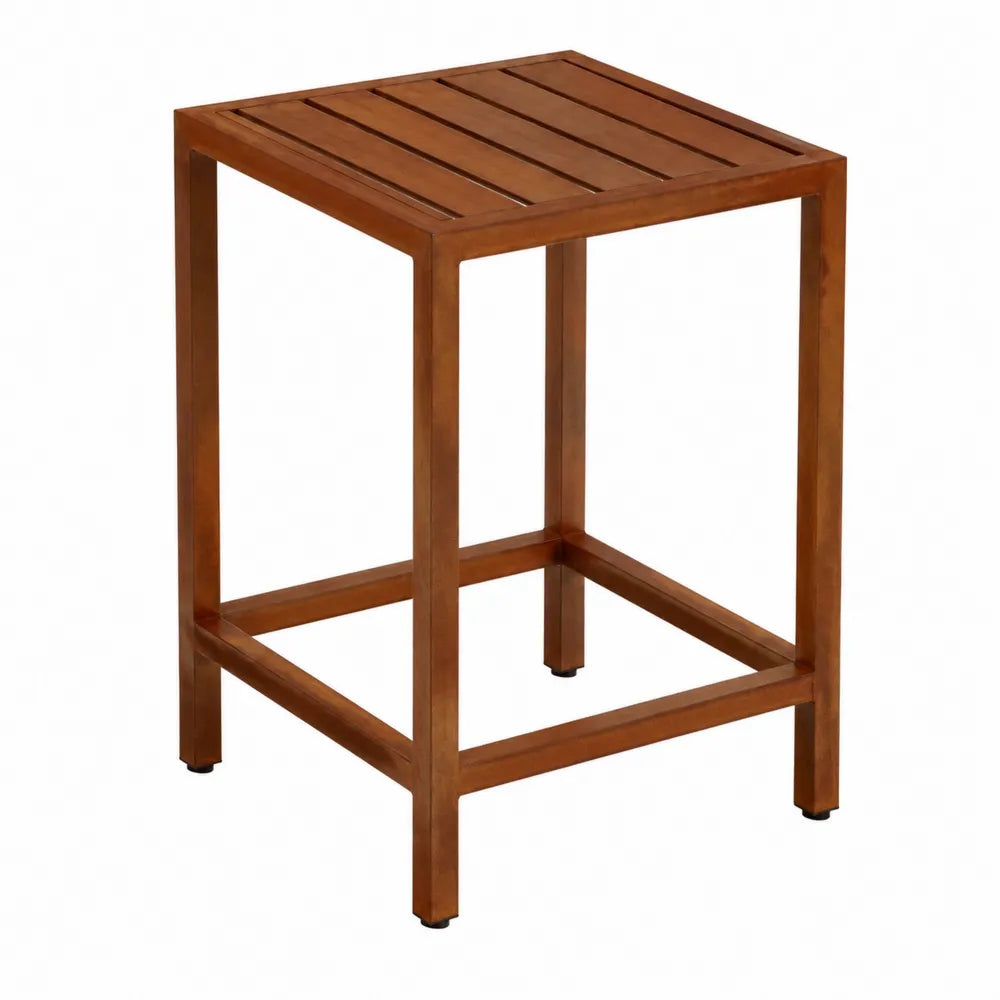 Table de jardin carrée en acacia massif brun miel 60 x 60 x 75 cm plateau à lattes