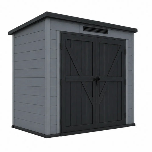 Abri de rangement extérieur rectangulaire en polypropylène double porte 190 x 130 x 198 cm gris noir